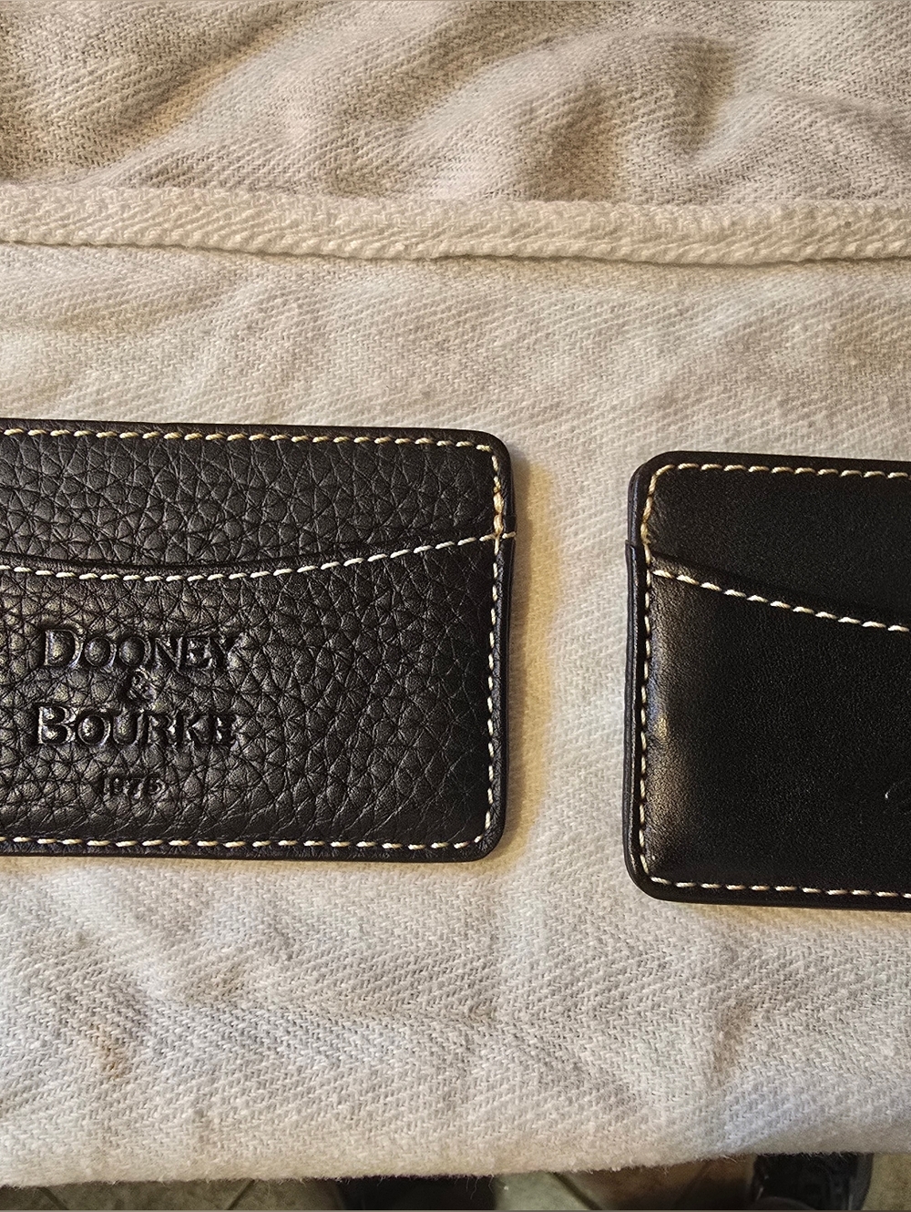 Dooney & Bourke Black Leather Card Holder with Contrast Stitching Set Of 2